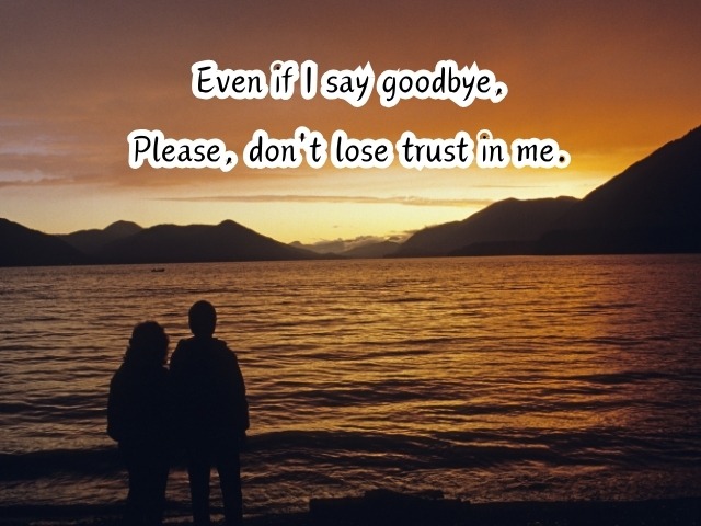 A poignant two-line poetry in english expressing a sincere plea not to lose trust, even in the face of saying goodbye.